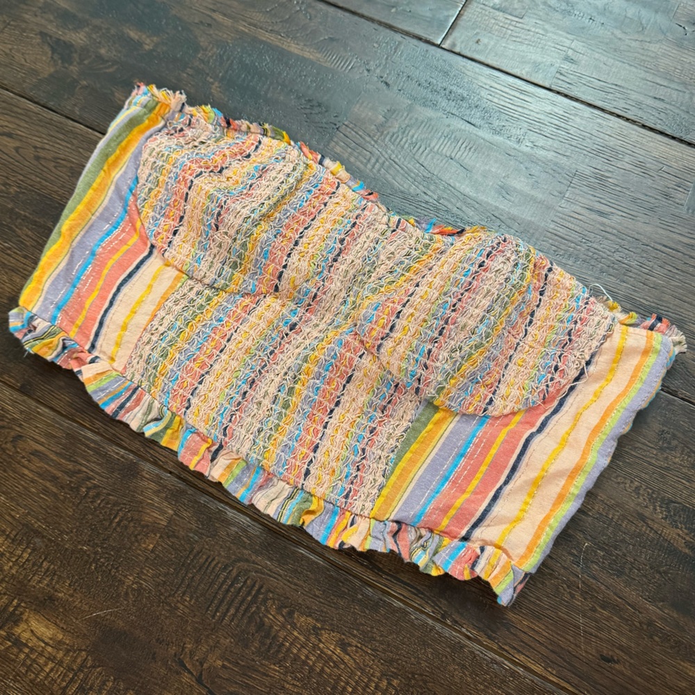 Pilcro by Anthropologie Striped Multicolor Smocked Bandeau Top Size M